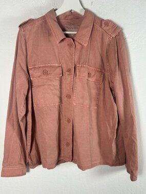 Lucky Brand Womens Pink Button Front Utility Shirt Jacket Large Pockets Casual
